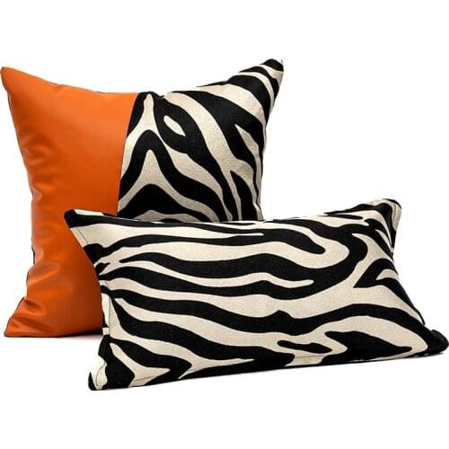 Light Luxury PU and Polyester Stitching Decorative Pillows Case Modern Style Cushion Cover Model Room Bed Sofa Back Pillowcase