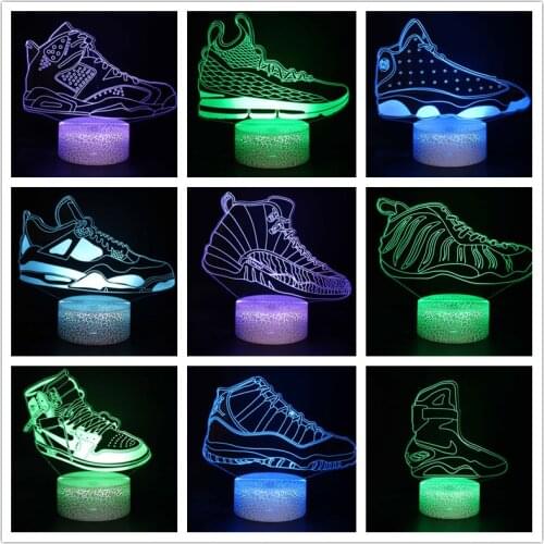 LED Lamp Sports Shoes Theme Acrylic LED 3D Night Light Children Bedroom Decoration Colorful Table Lamps for Boys Gifts