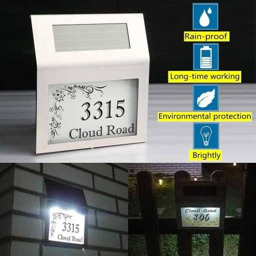 DIY House Number Customize Stainless Steel Solar Power 2 LED Light Lamps House Number Sign Plaque