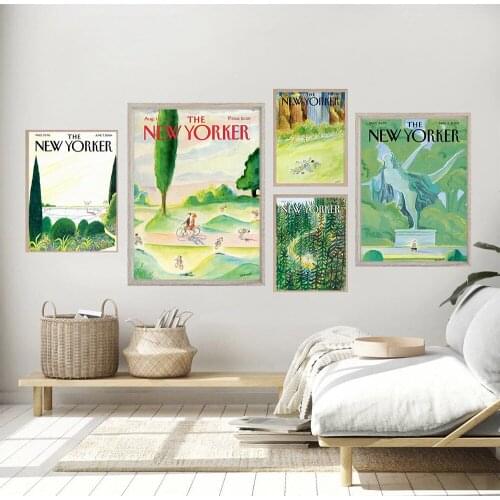 The New Yorker Magazine Canvas Prints Green Landscape Posters Nordic Plants Tree Wall Art Pictures Living Room Decoration Mural