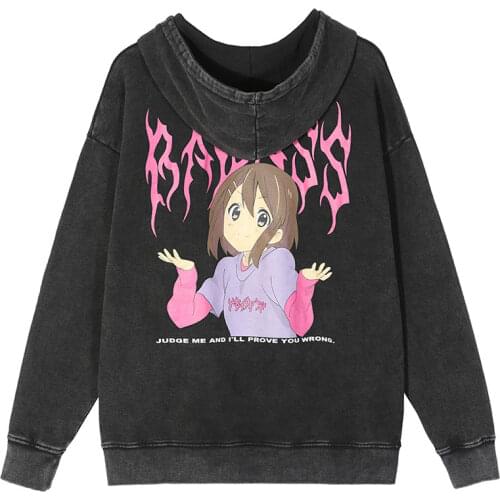 Hip Hop Hoodie Sweatshirt Men Streetwear Cartoon Girl Print Wash Hooded Autumn Loose Anime Harajuku Cotton Pullover Sweatshirts