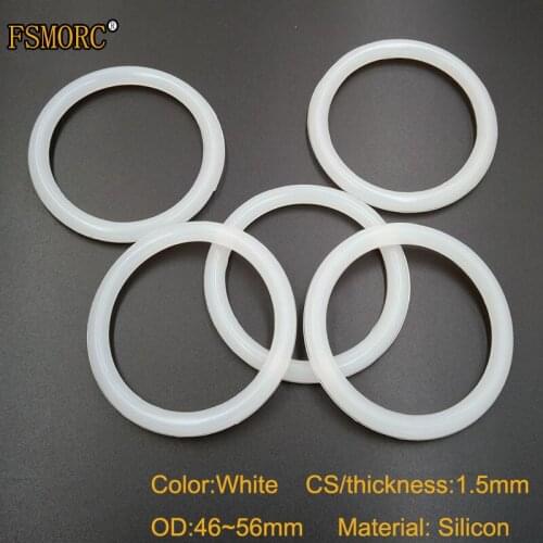 100pcs white and red silicon o-rings 1.5mm Thickness OD 46 47 48 49 50 51 52 53 55 56mm Food Grade Seals gasket no poison o ring