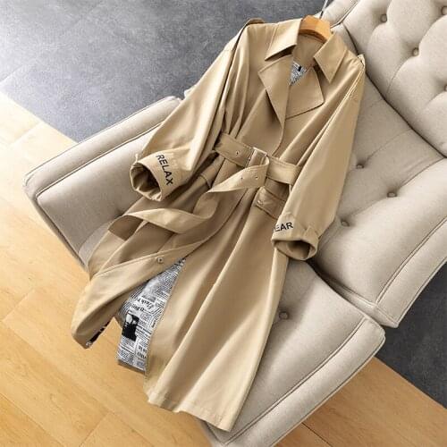 Windbreaker Girl 2021 New Mid Long Suit Collar Double Breasted Strap Over the Knee Slim Long Sleeve Overcoat