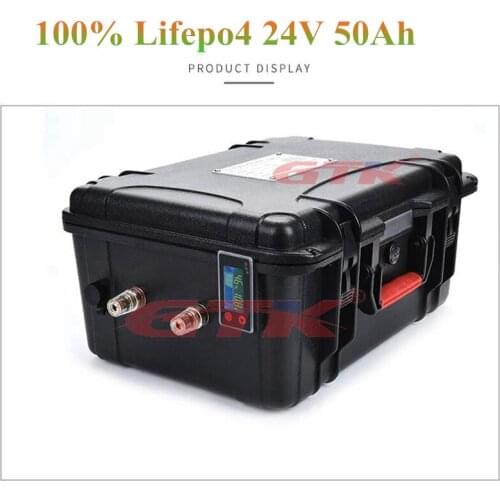 Waterproof 24V 50Ah Lifepo4 battery 24V Lithium battery photovoltaic cell storage solar power motor with BMS 1500W + 10A Charger