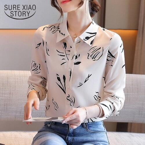 Elegant Print Blouse Women Fashion Shirt 2021 Office Lady Plus Size Chiffon Blouses New Autumn Long Sleeve Shirt Tops 10931
