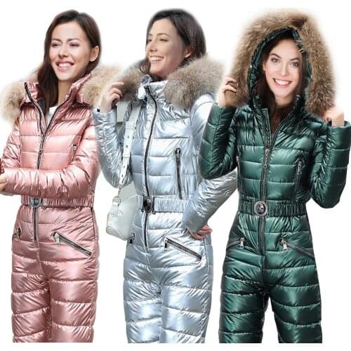 Winter Ski Jumpsuit One-piece Waterproof Windproof Breathable Snow-proof Warm Outdoor Hooded Sports Snowsuit For Women