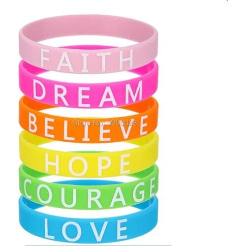 1pc Faith Dream Believe Hope Courage Love wristbands silicone bracelets