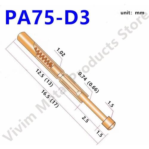 100 PCS PA75-D3 Brass Spring Test Probe Durable Brass Test Probe Length 16.5mm Household Convenient Gold Plated Test Tool