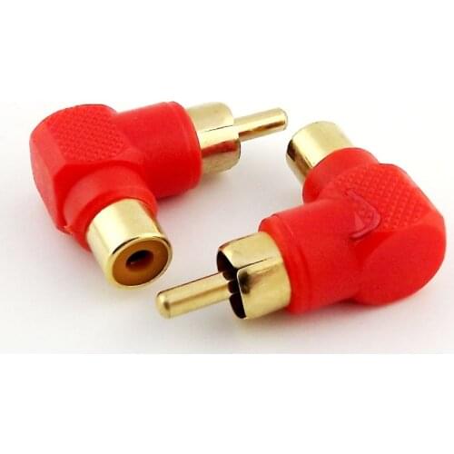 20pcs Red/Black Gold Plated RCA Male Plug to RCA Female Jack Right Angle AV Audio Adapter