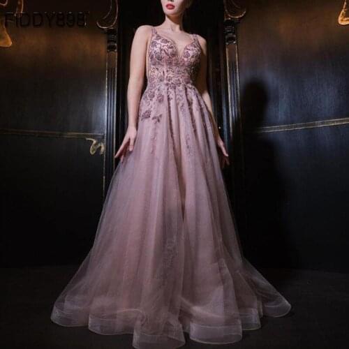 2020 Sexy Deep V-Neck Evening Dresses Sleeveless Floor Prom Party Dresses Handmade Bead Prom Formal Gown