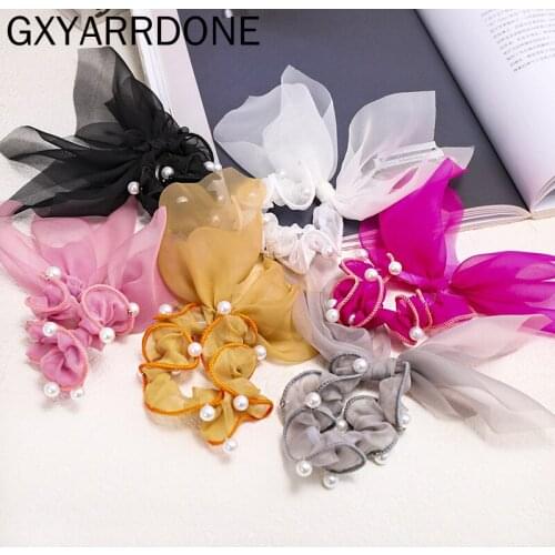 2020 Vintage Chiffon Pearl Scrunchie Hair Accessories For Women Girls Hair Scrunchies Gumki Do Wlosow Hair Ribbons Headwear