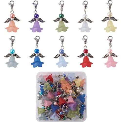 40pcs/box Acrylic Angel Pendants with Glass Pearl Beads Lobster Claw Clasps and Wing Alloy Beads For DIY Jewelry Making Findings