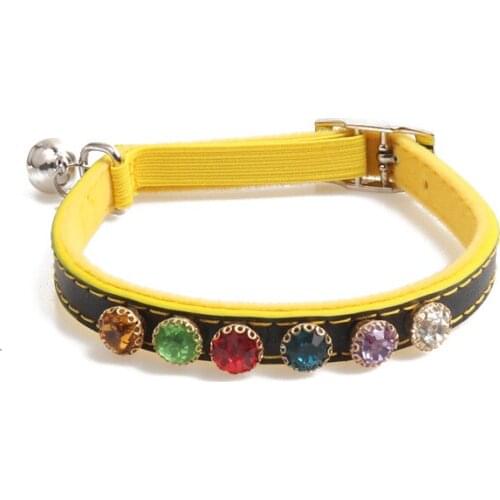 50PCS / LOT Pet Collar Cat Necklace Adjustable Strap With Bell Leather Jewel Collar Cat Accessories