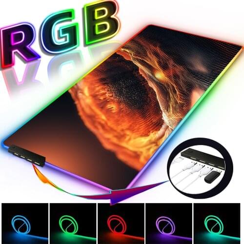 RGB Large Gaming Mouse Pad with 4-port USB Hub,4mm Soft Expandable Gaming Keyboard and Mouse Pad,with 4USB 14-color Desktop Pads