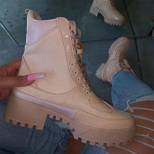 Women Ankle Boots Female Lace-up Thick Bottom Non-Slip Short Boot Lady Fashion Plus Size Winter Shoes Outdoor Womens Footwear