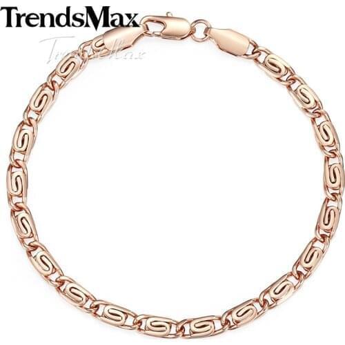 Trendsmax 585 Rose Gold Color Bracelet Snail Chain for Womens Mens Fashion Jewelry Gift 5mm 18cm-25cm GB179A