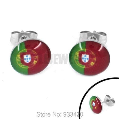 Enamel Portugal Flag Earrings 2014 World Cup Brazil Stainless Steel Jewelry Motor Earring Studs SJE370089B