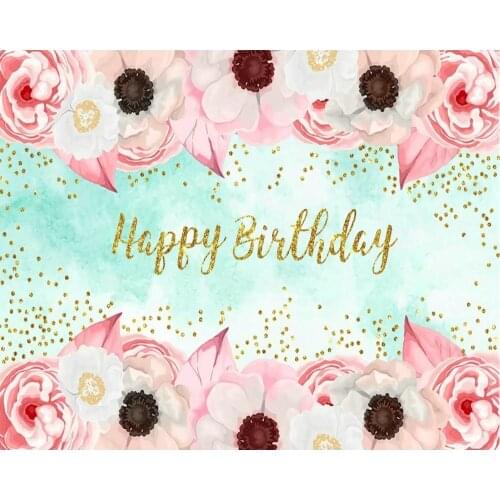 Happy Birthday Pink Watercolor Flowers Party Backdrop Baby Shower Room Decor Photo Booth Studio Prop