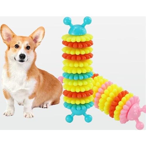 Pet Biting Toy Bite Resistant Caterpillar Shape Rubber Dog Chew Toys Durable Cat Puppy Clean Teeth Leakage Food Molar Stick