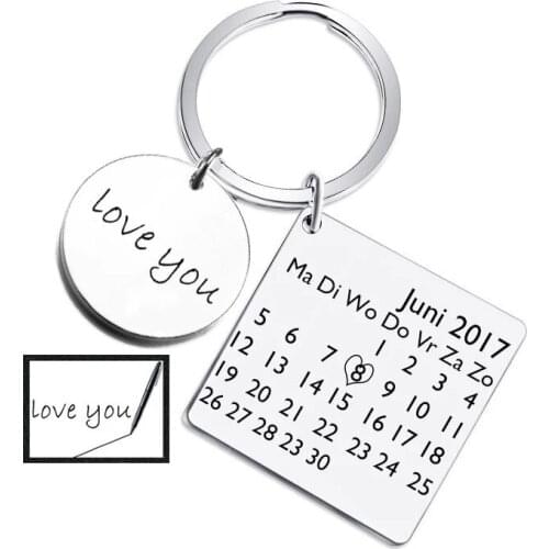 Customized Stainless Steel Calendar, Calendar, keychain, Anniversary Gift, Personalized Classic Date Keychain, Love Signature