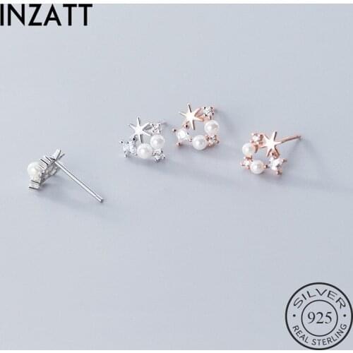 INZATT Real 925 Sterling Silver Pearl Deer Cherry Round Star Zircon Stud Earrings For Women Fine Jewelry Bohemian Accessories