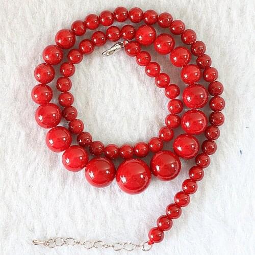 Artificial coral stone 6-14mm beautiful round beads diy charms chains red necklaces for women jewelry making 18"B666