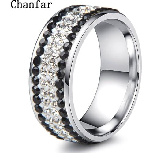 Chanfar New Arrival Crystal Rhinestone Rings Party Stainless Steel Ring For Women Girl Wedding Engagement Jewelry Wholesale
