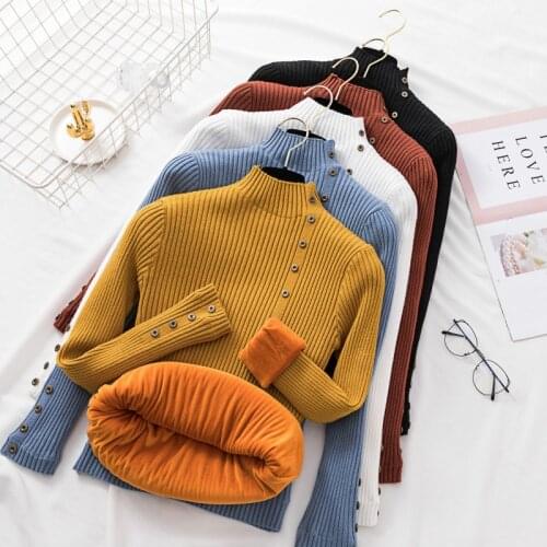 Fashion Sweaters Women Winter Turtleneck Jumper Long Sleeve Knitted sweater Bottoming shirt Velvet Thick Warm Pullover Sweater