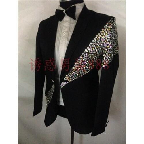 Luxury handsewing rhinestone beading mens stage performance black tuxedo jacket ,only jacket/can customs making