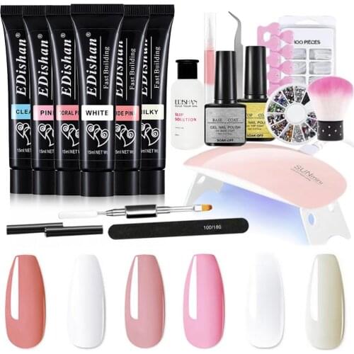 Nail Gel Set Nail Art French Nail Art Clear Color Nail Tip Form Crystal UV Gel Slice Brush Nail Gel Polygels Extension Nail Gel
