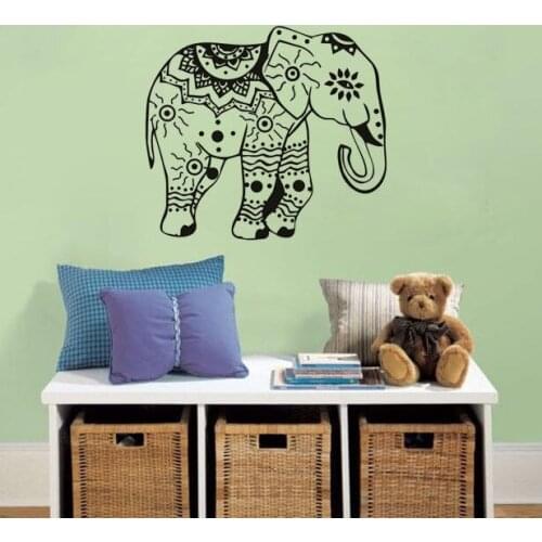 Indian Ganesha Pattern Elephant Wall Sticker Floral Elrphant Wall Decals Home Decor Art Wall Mural Removable Wallpaper Y-513