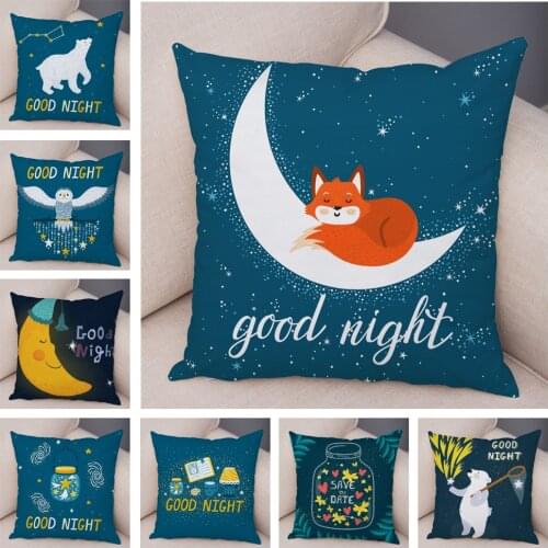 Good Night Cushion Cover for Children Room Sofa Cute Cat Fox Owl Pillowcase Soft Plush Lovely Cartoon Animal Pillow Case 45x45cm