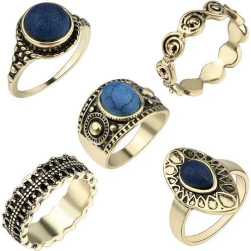 2018 New Vintage Zinc Alloy Wedding Bands Jewelry Midi set ring 5 pieces For Women Fashion Jewelry