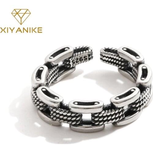 XIYANIKE 925 Sterling Silver Hollow Chain Braided Ring Neutral Fashion Creative Retro Distressed Personality Jewelry Wholesale