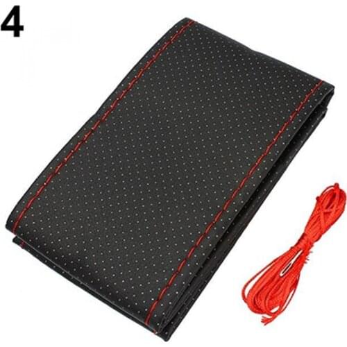 Useful DIY Faux Leather Soft Car Steering Wheel Cover with Needles and Thread