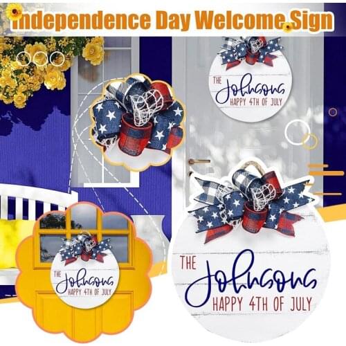 Happy 4Th Of July Wreaths Wooden Independence Day Door Sign Patriotic Hanging Door Hanger For Outdoor Front Porch Decor-ABUX