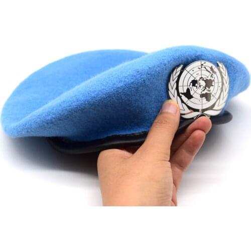 United Nations Peacekeeping Force Woolen Cap Hat UN BLUE BERET With UN Siliver Badge
