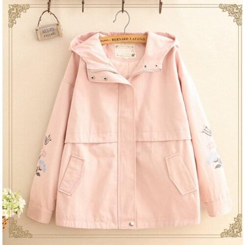 Japanese mori girl in autumn of 2019 the new small pure and fresh sleeves embroidered hooded jacket girl student leisure coat