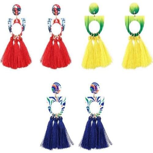 Ethnic Printing Earrings Women Long Tassel Earrings Female Jewelry