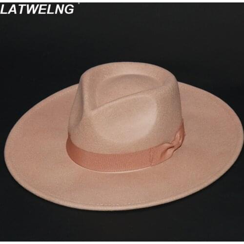 Female 100% Fedoras Hat Wedding Party Church Hats Winter Warm Wide Brim Women Hats Floppy Derby Triby Hats Wholesale B087