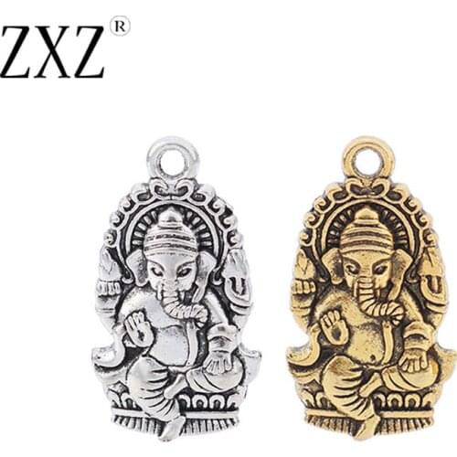 ZXZ 10pcs Tibetan Silver/Gold Tone Ganesha Buddha Elephant Charms Pendants Beads for Necklace Jewelry Making Findings