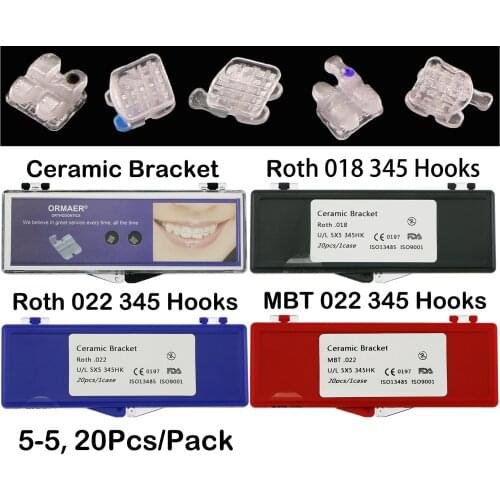 10Boxes/200Pcs Ceramic White Clear Whitening Teeth Tooth Brackets Braces Roth MBT 018 022 Slots 345 Hooks For Dental Orthodontic