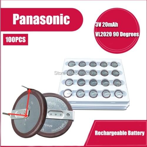 100PCS 100% Original VL2020 Car Key Fobs With Legs 90 degrees Rechargeable For PANASONIC Button Battery