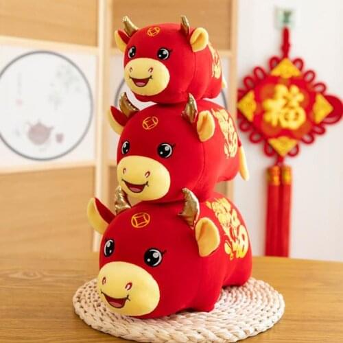 2021 New Year Chinese Zodiac Ox Cattle Plush Toy Milk Cow Mascot Plush Doll Cute 1Pc
