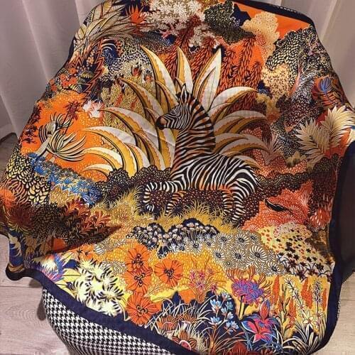 2021 Popular High-Grade Satin Beach Shawl Fashion Kerchief Summer Sunscreen 90X90CM Square Bandana Female Fine Print Silk Scarf