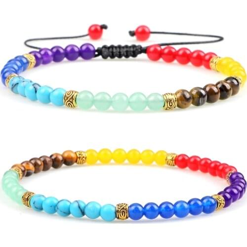 4mm 7 Chakras Bracelet Beaded Braided/Elastic Bracelets&Bangles Natural Stone For Men/Women Colored Chalcedony Handmade Jewelry