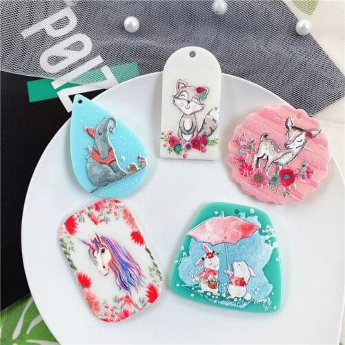 Retro style 40pcs/lot cartoon animals pattern print geometry irregular shape acrylic beads diy jewelry earring/garment accessory