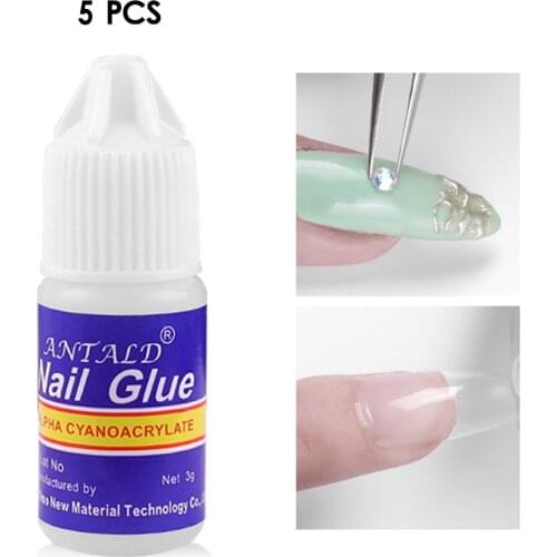 5 Bottle Acrylic Nail Art Glue French False Tips Manicure Fake Nails Glue Fast Drying Nail Art Glue Tips Glitter