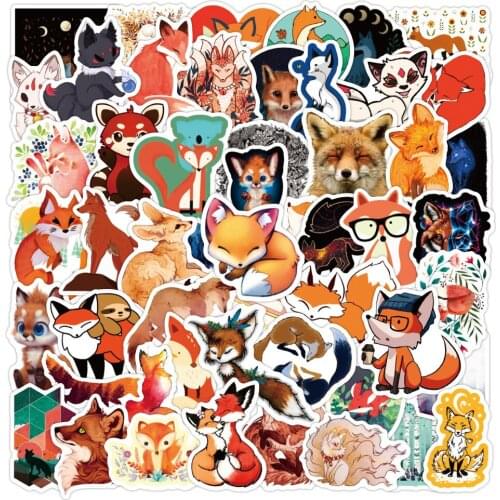 50pcs Cute Anime Fox Stickers For Notebooks Notepad Stationery Scrapbooking Material Custom Sticker Aesthetic Craft Supplies