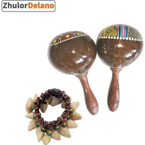 African Tambourine Accompaniment , Decorative Nutshell Bracelet & Coconut Shell Sand Hammer / Coconut Sand Ball